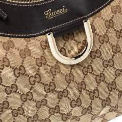 Pre Owned Gucci Beige/Brown GG Canvas and Leather D Ring Hobo