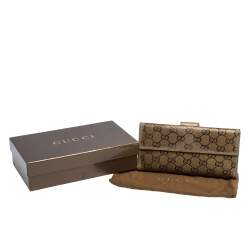 Gucci Metallic Gold GG Crystal Coated Canvas and Leather Continental Wallet