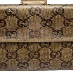 Gucci Metallic Gold GG Crystal Coated Canvas and Leather Continental Wallet