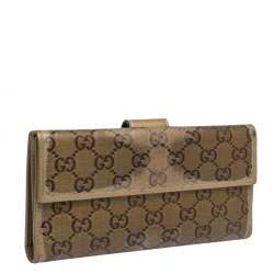 Gucci Metallic Gold GG Crystal Coated Canvas and Leather Continental Wallet