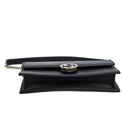 Gucci Black Leather Interlocking GG Wallet On Chain