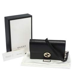 Gucci Black Leather Interlocking GG Wallet On Chain