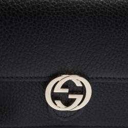 Gucci Black Leather Interlocking GG Wallet On Chain