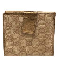 Gucci Gold/Beige GG Canvas and Leather Princy Compact Wallet