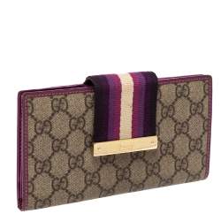 Gucci Purple GG Supreme Canvas and Leather Web Limited Edition Flap Wallet