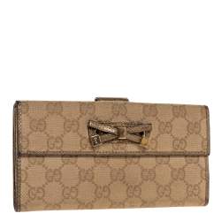 Pre Owned محفظة غوتشي "برينسي كونتيننتال جلد و كانفاس جي جي بيج و ذهبي 
