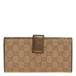 Pre Owned محفظة غوتشي "برينسي كونتيننتال جلد و كانفاس جي جي بيج و ذهبي 