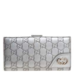 Gucci Silver Guccissima Leather Interlocking G Continental Wallet