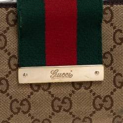 Gucci Brown/Beige GG Canvas and Leather Web Flap Continental Wallet