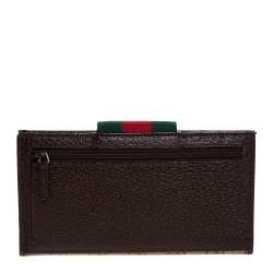 Gucci Brown/Beige GG Canvas and Leather Web Flap Continental Wallet