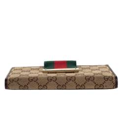 Gucci Brown/Beige GG Canvas and Leather Web Flap Continental Wallet