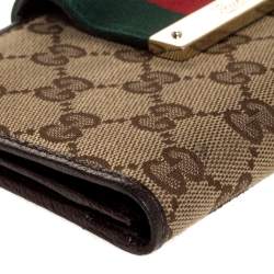 Gucci Brown/Beige GG Canvas and Leather Web Flap Continental Wallet