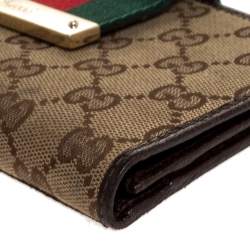 Gucci Brown/Beige GG Canvas and Leather Web Flap Continental Wallet