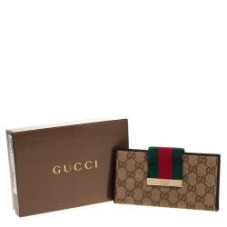 Gucci Brown/Beige GG Canvas and Leather Web Flap Continental Wallet
