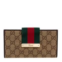 Gucci Brown/Beige GG Canvas and Leather Web Flap Continental Wallet