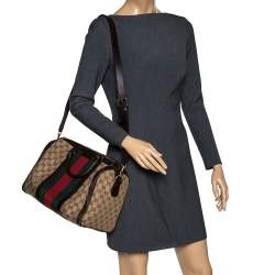 مملوكة مسبقًا Gucci Beige/Brown GG Canvas and Leather Medium Vintage Web Boston Bag