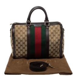 مملوكة مسبقًا Gucci Beige/Brown GG Canvas and Leather Medium Vintage Web Boston Bag