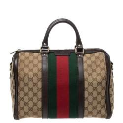 مملوكة مسبقًا Gucci Beige/Brown GG Canvas and Leather Medium Vintage Web Boston Bag