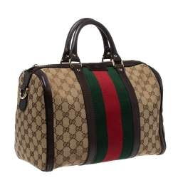 مملوكة مسبقًا Gucci Beige/Brown GG Canvas and Leather Medium Vintage Web Boston Bag