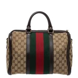مملوكة مسبقًا Gucci Beige/Brown GG Canvas and Leather Medium Vintage Web Boston Bag