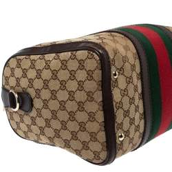 مملوكة مسبقًا Gucci Beige/Brown GG Canvas and Leather Medium Vintage Web Boston Bag