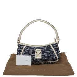Pre Owned Gucci Navy Blue Signature Canvas and Leather Abbey D-Ring Baguette Bag