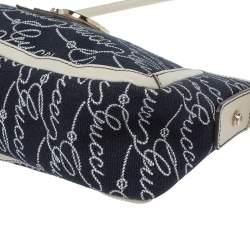 Pre Owned Gucci Navy Blue Signature Canvas and Leather Abbey D-Ring Baguette Bag