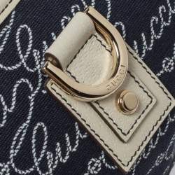 Pre Owned Gucci Navy Blue Signature Canvas and Leather Abbey D-Ring Baguette Bag