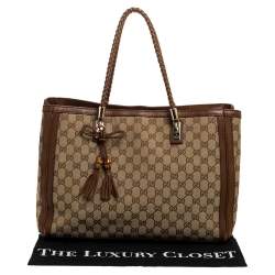 مملوكة مسبقًا Gucci Beige/Tan GG Canvas and Leather Bella Tote
