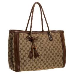 مملوكة مسبقًا Gucci Beige/Tan GG Canvas and Leather Bella Tote