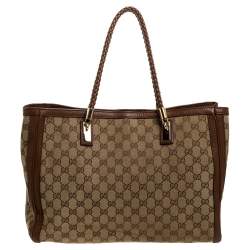 مملوكة مسبقًا Gucci Beige/Tan GG Canvas and Leather Bella Tote