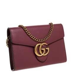 Gucci Rose Pink Leather GG Marmont Wallet on Chain