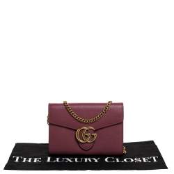 Gucci Rose Pink Leather GG Marmont Wallet on Chain