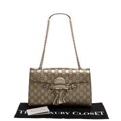 Pre Owned حقيبة كتف غوتشي إيملي جلد غوتشيسيما بيج ميتالك متوسطة