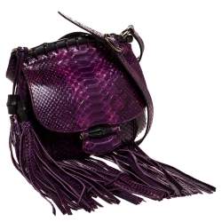 Pre Owned Gucci Purple Python Fringe Bamboo Shoulder Bag