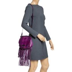 Pre Owned Gucci Purple Python Fringe Bamboo Shoulder Bag