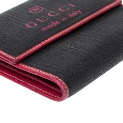 Gucci Black/Pink Coated Canvas Logo Trifold Compact Wallet 