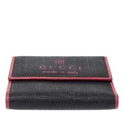 Gucci Black/Pink Coated Canvas Logo Trifold Compact Wallet 