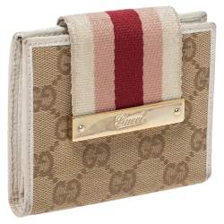 Gucci Beige GG Canvas and Leather Web French Wallet