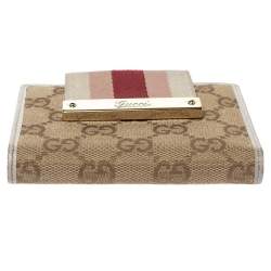 Gucci Beige GG Canvas and Leather Web French Wallet