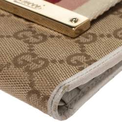 Gucci Beige GG Canvas and Leather Web French Wallet