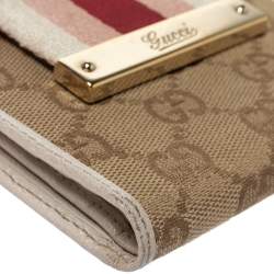 Gucci Beige GG Canvas and Leather Web French Wallet