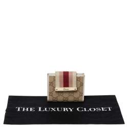 Gucci Beige GG Canvas and Leather Web French Wallet