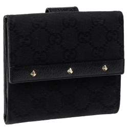 Pre Owned محفظة غوتشي "فرينش كومباكت" مرصعة جلد و كانفاس جي جي أسود