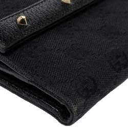 Pre Owned محفظة غوتشي "فرينش كومباكت" مرصعة جلد و كانفاس جي جي أسود