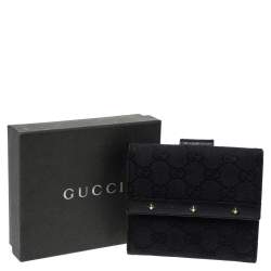 Pre Owned محفظة غوتشي "فرينش كومباكت" مرصعة جلد و كانفاس جي جي أسود