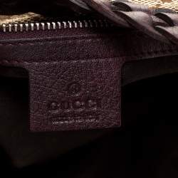 Pre Owned Gucci Beige/Purple GG Canvas and Leather Medium Bamboo Bar Tote