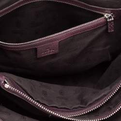 Pre Owned Gucci Beige/Purple GG Canvas and Leather Medium Bamboo Bar Tote