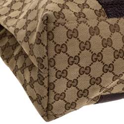 Pre Owned Gucci Beige/Purple GG Canvas and Leather Medium Bamboo Bar Tote