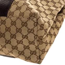 Pre Owned Gucci Beige/Purple GG Canvas and Leather Medium Bamboo Bar Tote